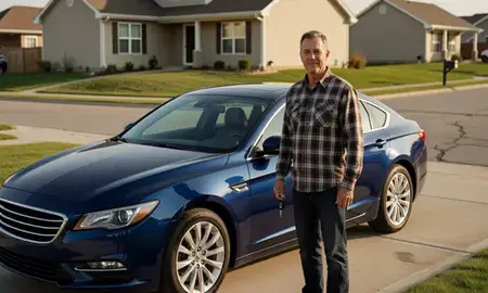 Car delivered to a driveway in New Town, North Dakota, United States
