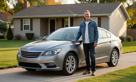 Customer with their delivered car in Oakes, North Dakota, United States