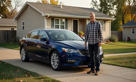 Car delivered to a driveway in Oakes, North Dakota, United States