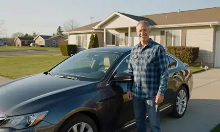 Car delivered to a driveway in Rugby, North Dakota, United States
