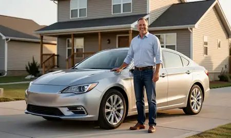 Customer with their delivered car in Stanley, North Dakota, United States