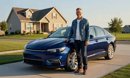 Customer with their delivered car in Valley City, North Dakota, United States