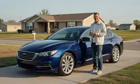 Car delivered to a driveway in Valley City, North Dakota, United States