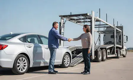Vehicle owner beside their delivered car in Valley City, North Dakota, United States
