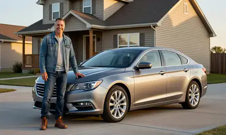 Customer with their delivered car in Watford City, North Dakota, United States