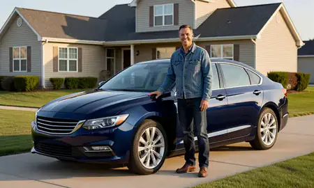 Customer with their delivered car in West Fargo, North Dakota, United States