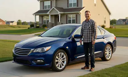 Car delivered to a driveway in West Fargo, North Dakota, United States