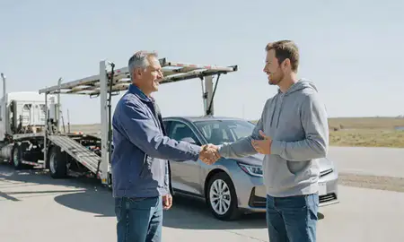 Vehicle owner beside their delivered car in West Fargo, North Dakota, United States