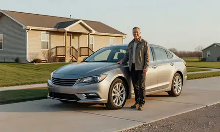 Customer with their delivered car in Williston, North Dakota, United States