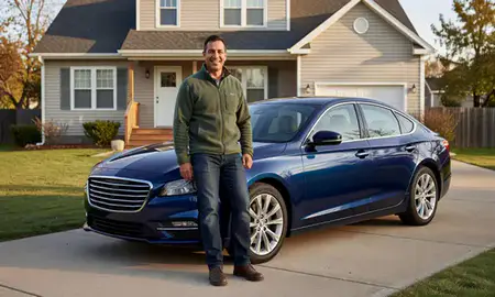 Customer with their delivered car in Ohio, United States