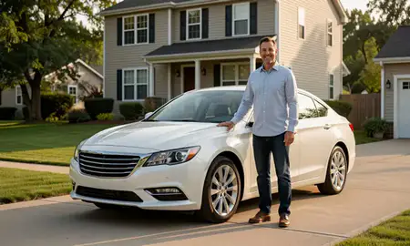 Customer with their delivered car in Akron, Ohio, United States