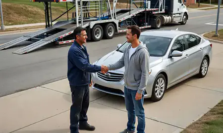 Vehicle owner beside their delivered car in Akron, Ohio, United States