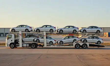 Car transporter parked in an industrial area of Beavercreek, Ohio, United States