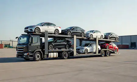 Car transporter loaded with vehicles in Beavercreek, Ohio, United States