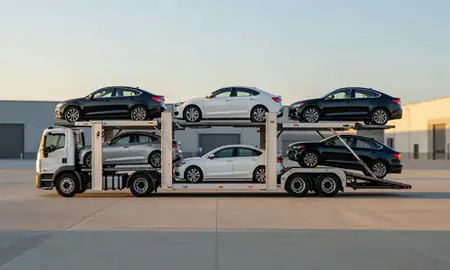 Car transporter parked in an industrial area of Canton, Ohio, United States