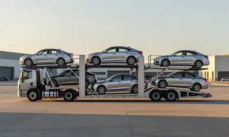 Car transporter parked in an industrial area of Cincinnati, Ohio, United States
