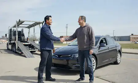Vehicle owner beside their delivered car in Cleveland, Ohio, United States