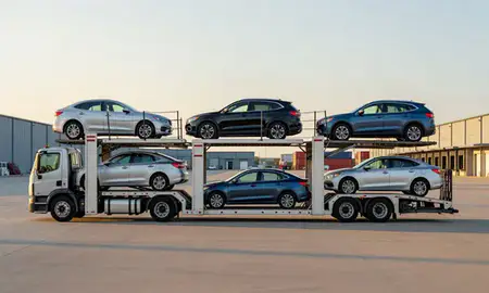 Car transporter parked in an industrial area of Columbus, Ohio, United States