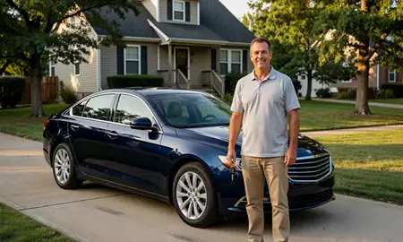Car delivered to a driveway in Cuyahoga Falls, Ohio, United States