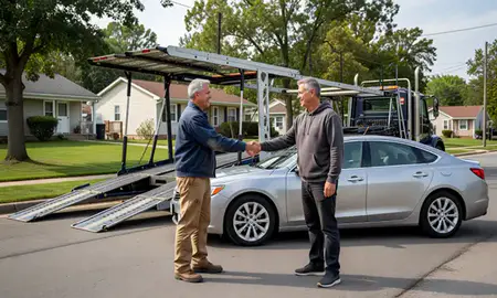 Vehicle owner beside their delivered car in Cuyahoga Falls, Ohio, United States
