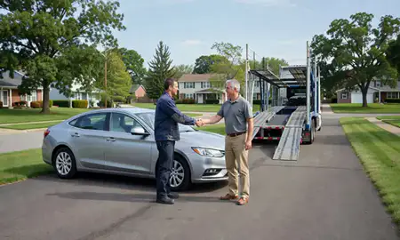 Vehicle owner beside their delivered car in Delaware, Ohio, United States