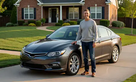 Customer with their delivered car in Dublin, Ohio, United States