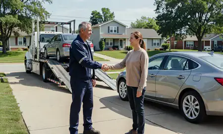 Vehicle owner beside their delivered car in Elyria, Ohio, United States