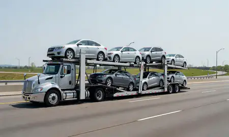 Multi-level car carrier on the highway to Euclid, Ohio, United States