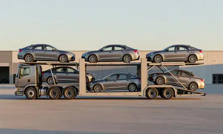 Car transporter parked in an industrial area of Euclid, Ohio, United States