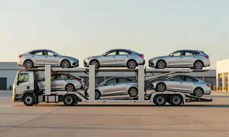 Car transporter parked in an industrial area of Fairfield, Ohio, United States