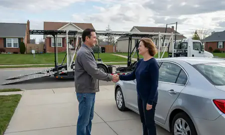 Vehicle owner beside their delivered car in Hamilton, Ohio, United States