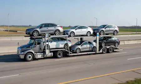 Multi-level car carrier on the highway to Kettering, Ohio, United States