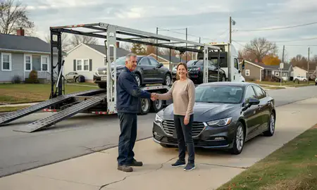 Vehicle owner beside their delivered car in Lorain, Ohio, United States
