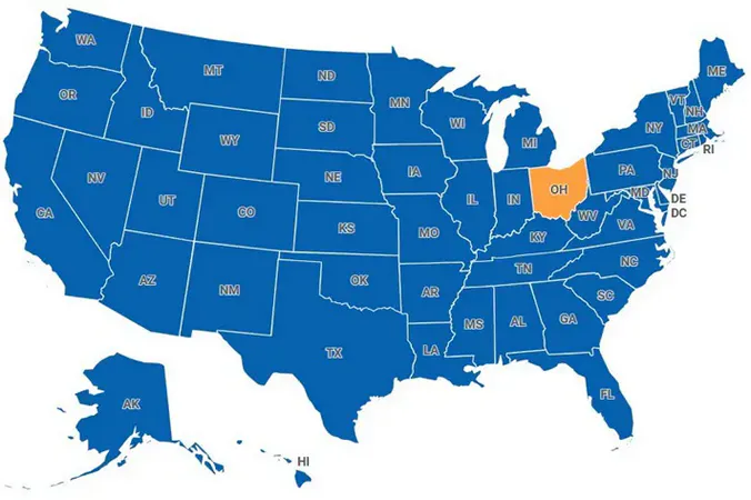 Map of Ohio, United States