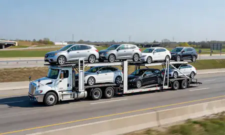 Multi-level car carrier on the highway to Middletown, Ohio, United States