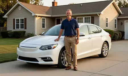 Customer with their delivered car in Newark, Ohio, United States
