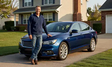 Customer with their delivered car in Parma, Ohio, United States