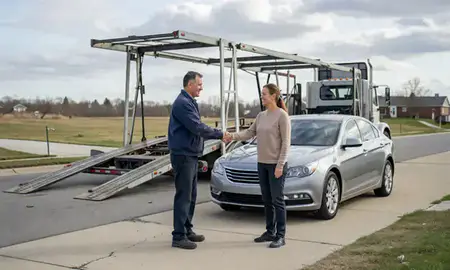 Vehicle owner beside their delivered car in Parma, Ohio, United States