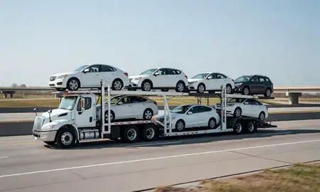 Multi-level car carrier on the highway to Reynoldsburg, Ohio, United States