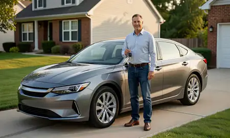 Car delivered to a driveway in Reynoldsburg, Ohio, United States