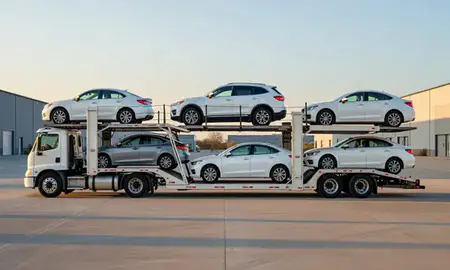 Car transporter parked in an industrial area of Reynoldsburg, Ohio, United States