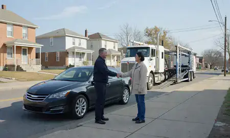 Vehicle owner beside their delivered car in Youngstown, Ohio, United States