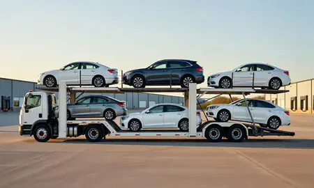 Car transporter parked in an industrial area of Oklahoma, United States
