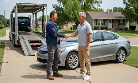 Vehicle owner beside their delivered car in Altus, Oklahoma, United States