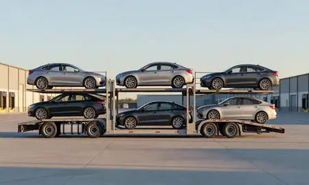 Car transporter parked in an industrial area of Ardmore, Oklahoma, United States