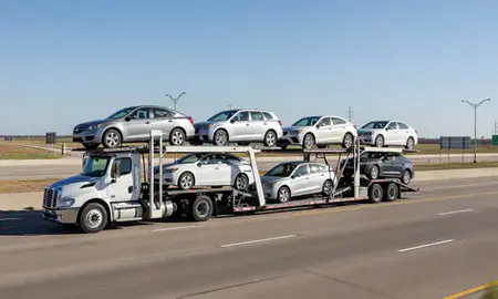 Multi-level car carrier on the highway to Bethany, Oklahoma, United States