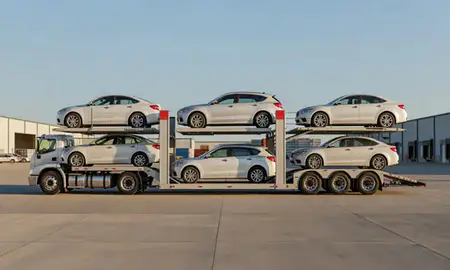 Car transporter parked in an industrial area of Bethany, Oklahoma, United States