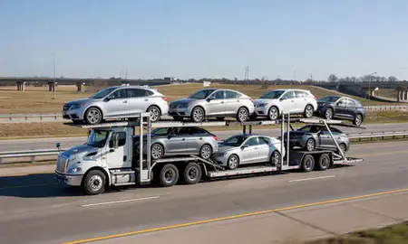 Multi-level car carrier on the highway to Bixby, Oklahoma, United States