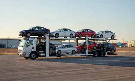 Car transporter loaded with vehicles in Broken Arrow, Oklahoma, United States