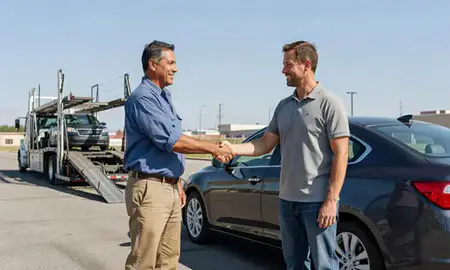 Vehicle owner beside their delivered car in Del City, Oklahoma, United States